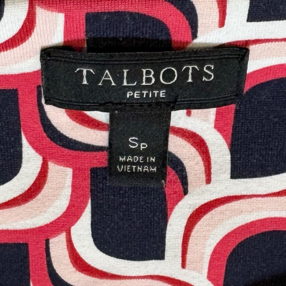 Talbots Side Tie Swirl Dress SP Pink Blue Wave Geo Print Faux Wrap Small Petite - Picture 4 of 9